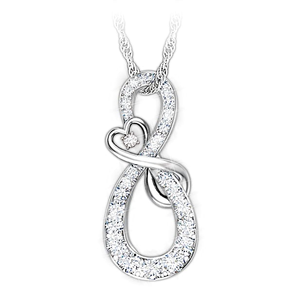 Mother Daughter Diamond Infinity Sterling Silver Pendant Necklace