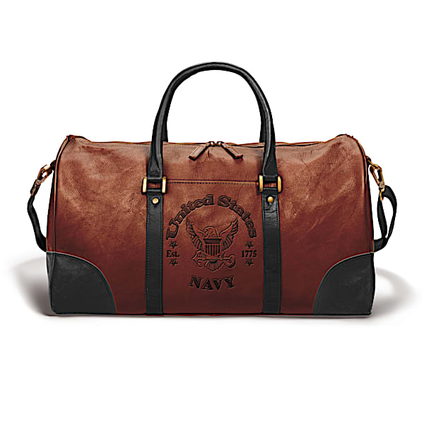 NAVY Embossed Leather Duffel Tote Bag