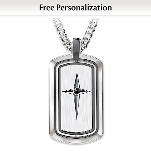 Protection Strength Mens Stainless Steel Personalized Spinning Dog Tag Pendant Necklace