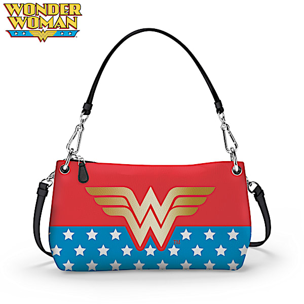 DC Comics Wonder Woman Convertible Handbag Featuring The Iconic Wonder Woman Logo In Gold With A Patriotic Background