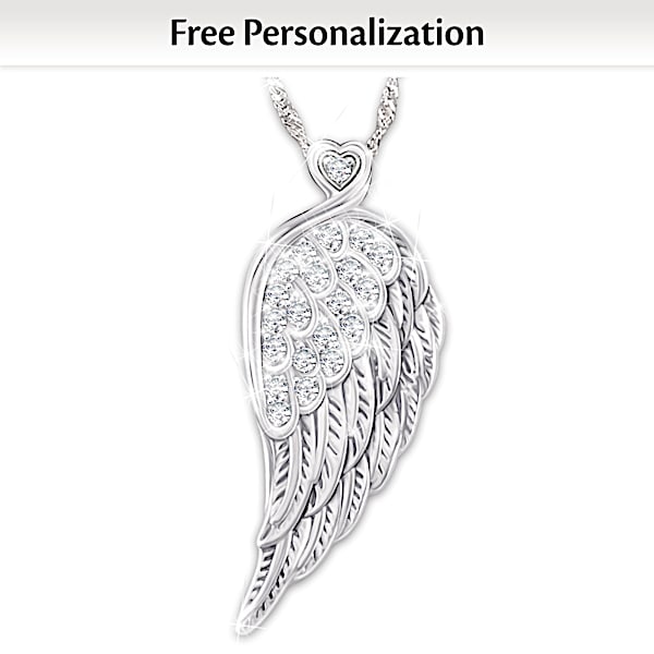 Protection For My Daughter Sterling Silver Guardian Angel Pendant Necklace Featuring An Angel Wing Design Adorned With Over 20 Crystals