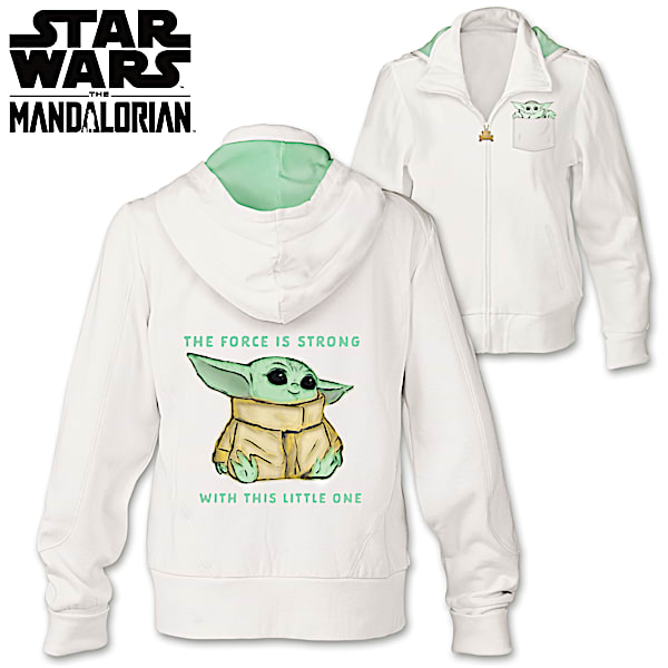 STAR WARS The Mandalorian The Child Knit Hoodie Featuring Printed Art Of The Child With The Words The Force Is Strong With This Little One On The Back