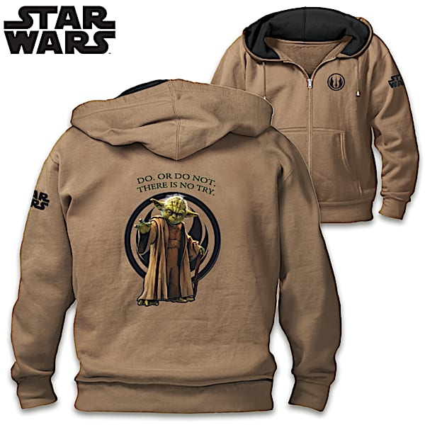 STAR WARS Yoda Light Brown Hoodie Featuring An Applique Patch Design Of The Jedi Master On The Back The Jedi Order Logo On The Front