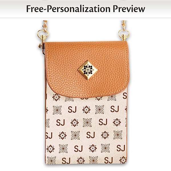 Just My Style Womens Cross Body Cell Phone Handbag In Beige Featuring A Designer Style All Over Print Personalized With Your Initials