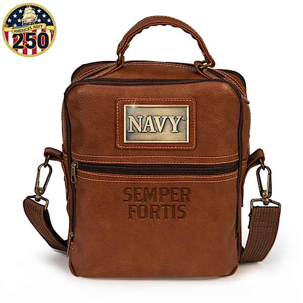 U.S. Navy Brown Faux Leather Gear Organizer Bag Adorned With