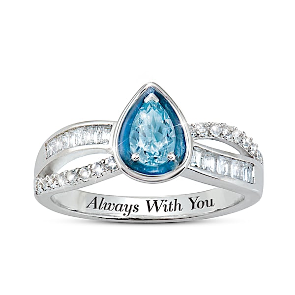 憧れの Ring Remembrance Silver Sterling Adorned Aquamarine An With チャーム