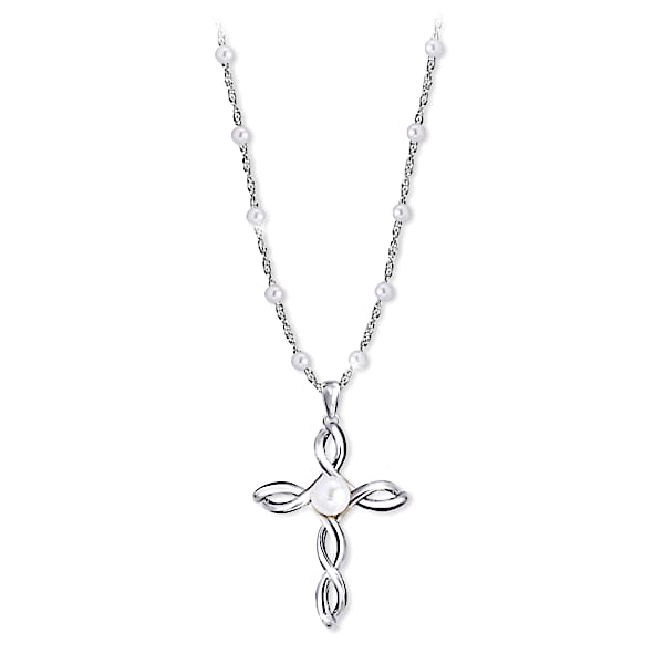 Sterling Silver Cross Pendant Adorned With A Cultured