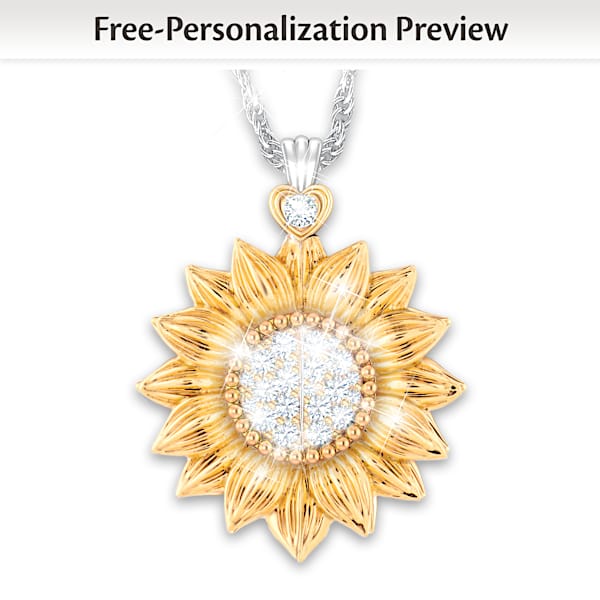 18K Gold Plated and Platinum Plated Personalized Sunflower Locket Pendant Adorned with 15 Crystals Personalized Jewelry