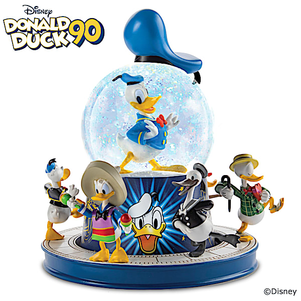 Disney Donald Duck Glitter Globe With Sculpted Figures Of The Beloved Character Through The Years