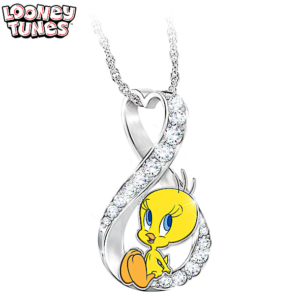 LOONEY TUNES Womens Infinity Pendant Adorned With Tweety And