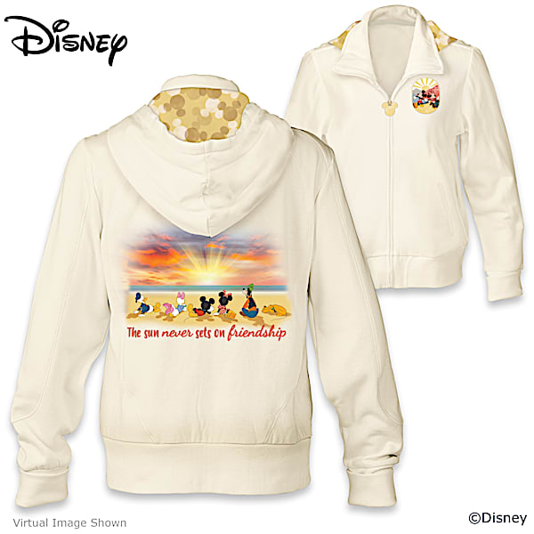 Ivory Hoodie Adorned With Colorful Art Of Disneys Mickey Mouse And Friends Relaxing On The Beach