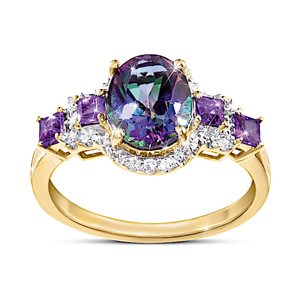 Mystic Topaz Gold Ring – 18K Gold-Plated With Amethyst And