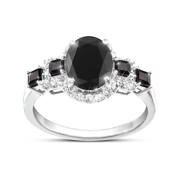 Sterling Silver Ring With An Oval-Shaped Faceted Black Onyx