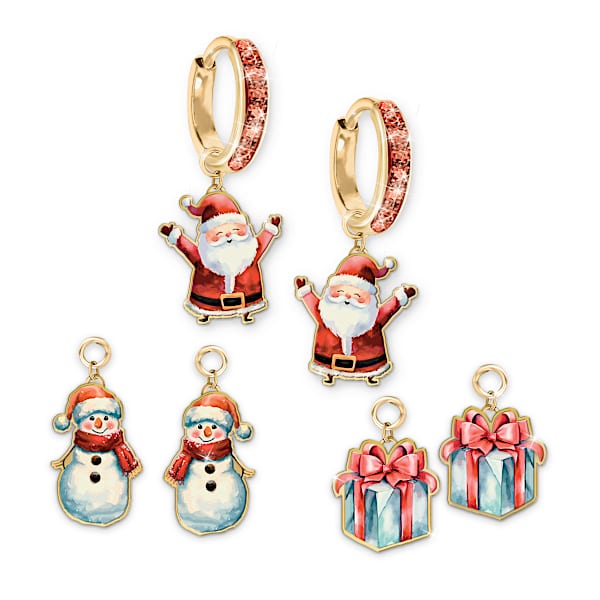 Reversible Holiday Hoop Earrings with Interchangeable Charms