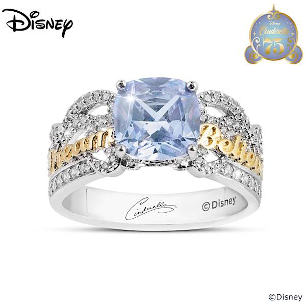 Disney Cinderella Rhodium-Plated Ring With A Color-Changing Disney Cinderella Rhodium-Plated Ring With A Color-Changing
