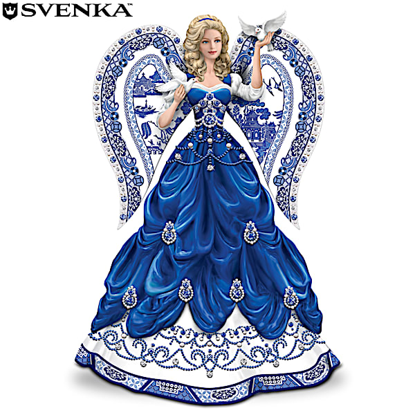 絶対的な信頼 Sparkling Blue Willow China Pattern Lady Figurine インテリア雑貨/小物