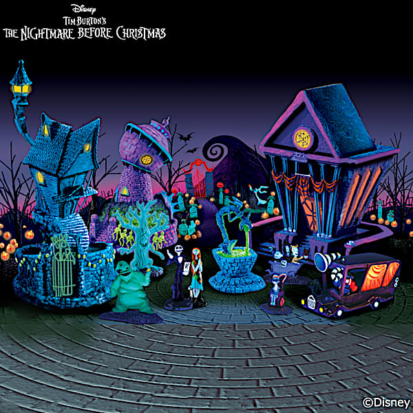 Disney Nightmare Before Christmas Black Light Village Hand Painted Collection