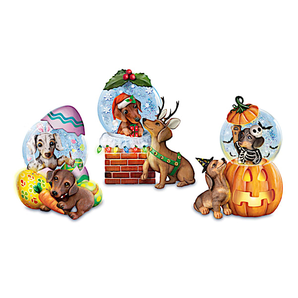 プランと料金 Hand-Painted Dachshund Holiday Water Collection Globe アクセサリー