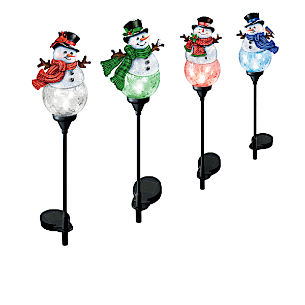 Illuminated Outdoor Solar Powered Glass Snowman Sculpture