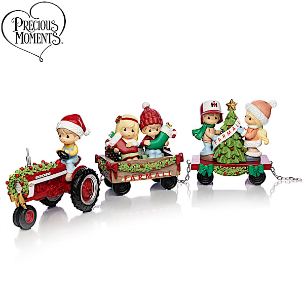 Precious Moments Merry Christmas Farmall Hayride Hand Painted Figurine Collection Adorned With The Farmall Red Paint Finish And Period Specific Logos